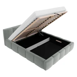 Garnero Arredamenti Letto matrimoniale 160x200cm con rete contenitore imbottito azzurro grigio Aluna Tessuto Paros Azzurro Grigio Sale