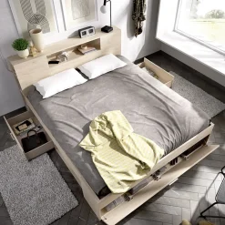 Garnero Arredamenti Letto matrimoniale 160x200cm con cassettoni e libreria Nolito Rovere Clearance