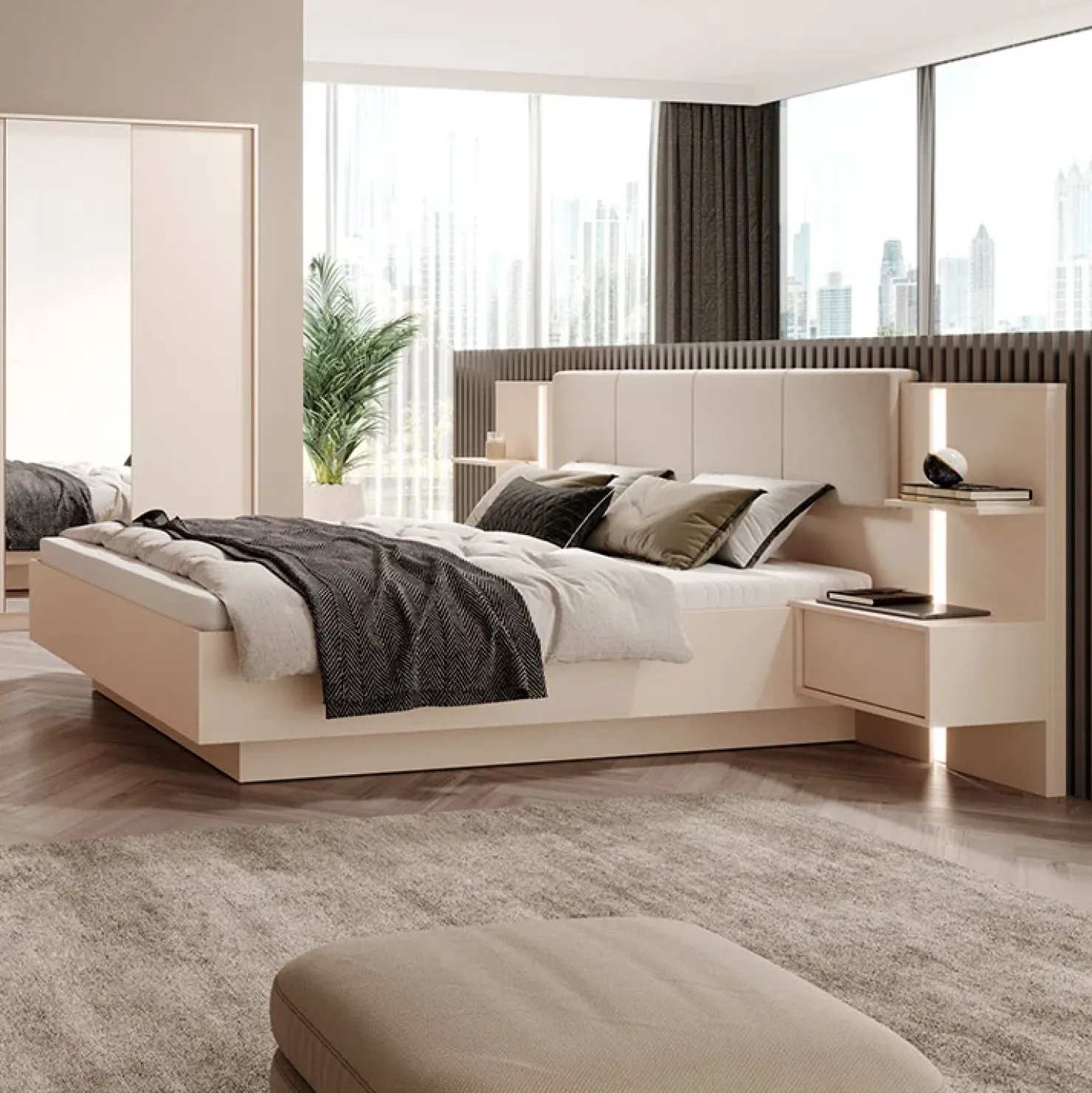 Garnero Arredamenti Letto matrimoniale 160x200cm contenitore con comodini beige Jolly Sale
