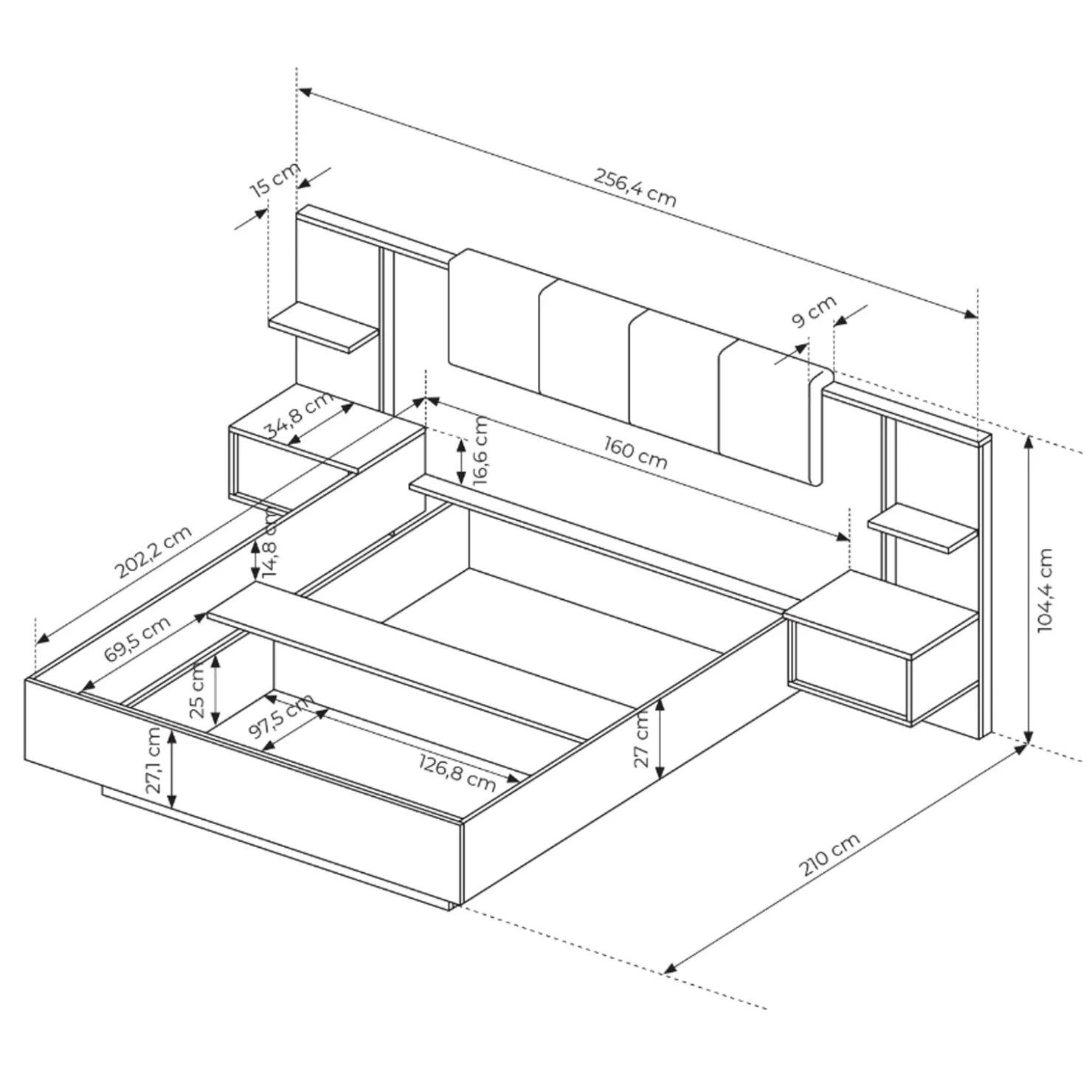 Garnero Arredamenti Letto matrimoniale 160x200cm contenitore con comodini beige Jolly Sale