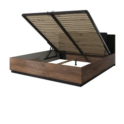 Garnero Arredamenti Letto matrimoniale 160x200cm con rete contenitore quercia scuro nero Vulcano Noce Best