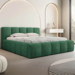 Garnero Arredamenti Letto matrimoniale 160x200cm con rete contenitore imbottito tessuto bouclé verde Aluna Tessuto Abriamo Verde Best