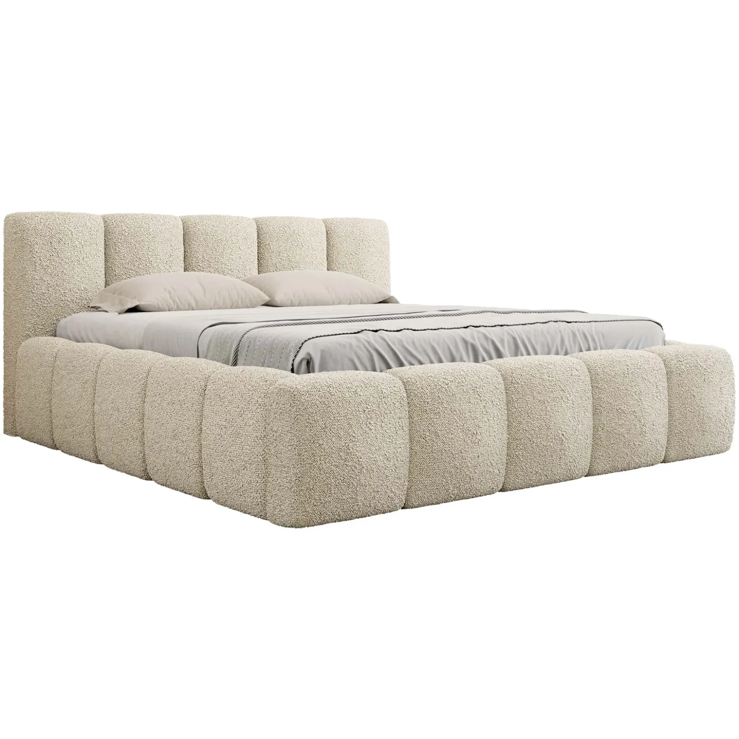Garnero Arredamenti Letto matrimoniale 160x200cm con rete contenitore imbottito tessuto bouclé beige Aluna Tessuto Abriamo Beige New