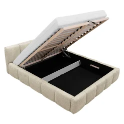 Garnero Arredamenti Letto matrimoniale 160x200cm con rete contenitore imbottito tessuto bouclé beige Aluna Tessuto Abriamo Beige New