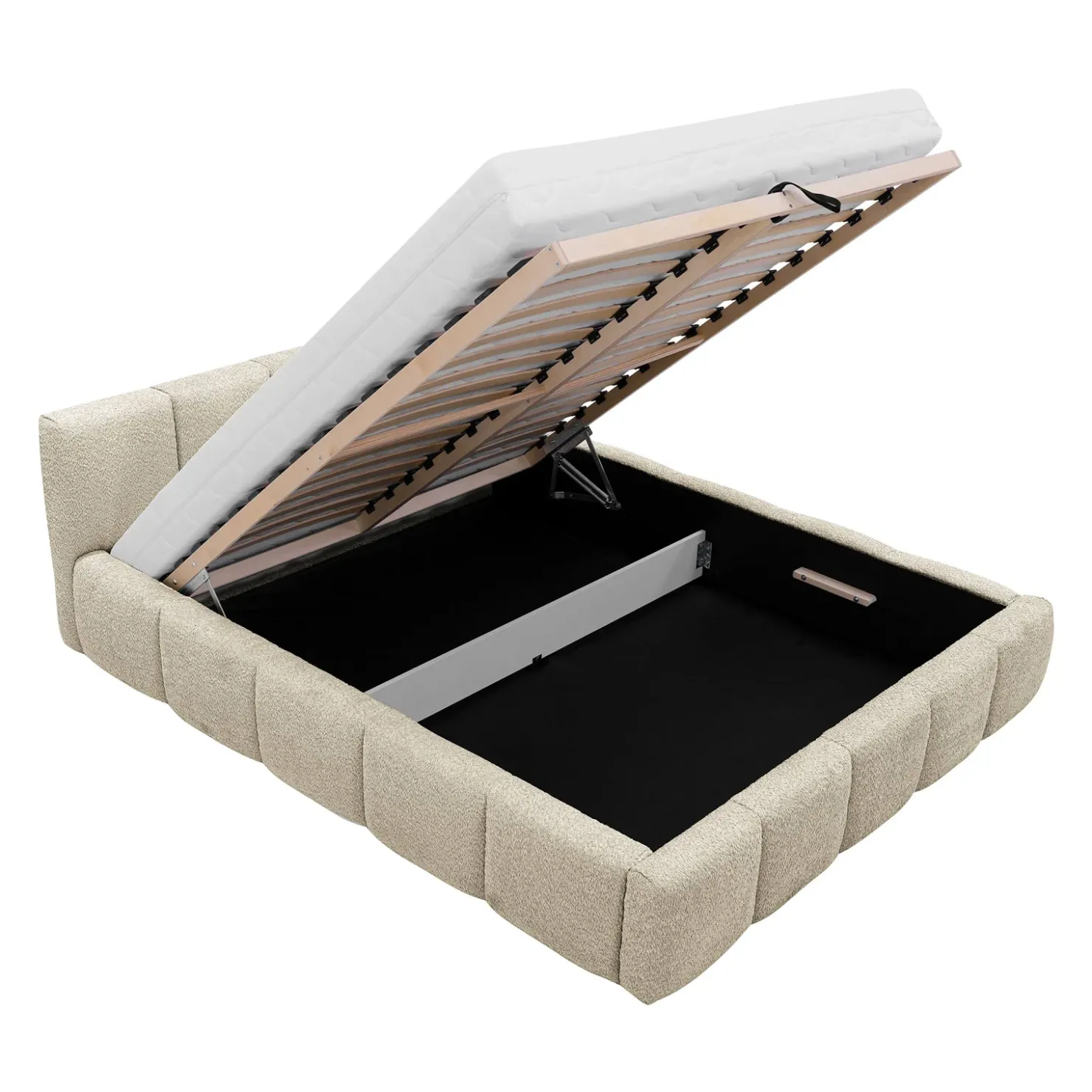 Garnero Arredamenti Letto matrimoniale 160x200cm con rete contenitore imbottito tessuto bouclé beige Aluna Tessuto Abriamo Beige New