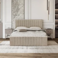 Garnero Arredamenti Letto matrimoniale 160x200cm imbottito con contenitore beige Emporio Sale
