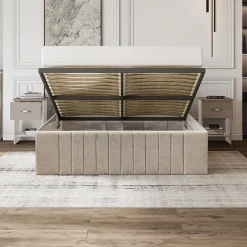 Garnero Arredamenti Letto matrimoniale 160x200cm imbottito con contenitore beige Emporio Sale