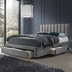 Garnero Arredamenti Letto matrimoniale 160x200cm imbottito con cassettoni in velluto Lux Grigio Hot