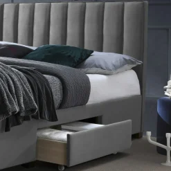 Garnero Arredamenti Letto matrimoniale 160x200cm imbottito con cassettoni in velluto Lux Grigio Hot