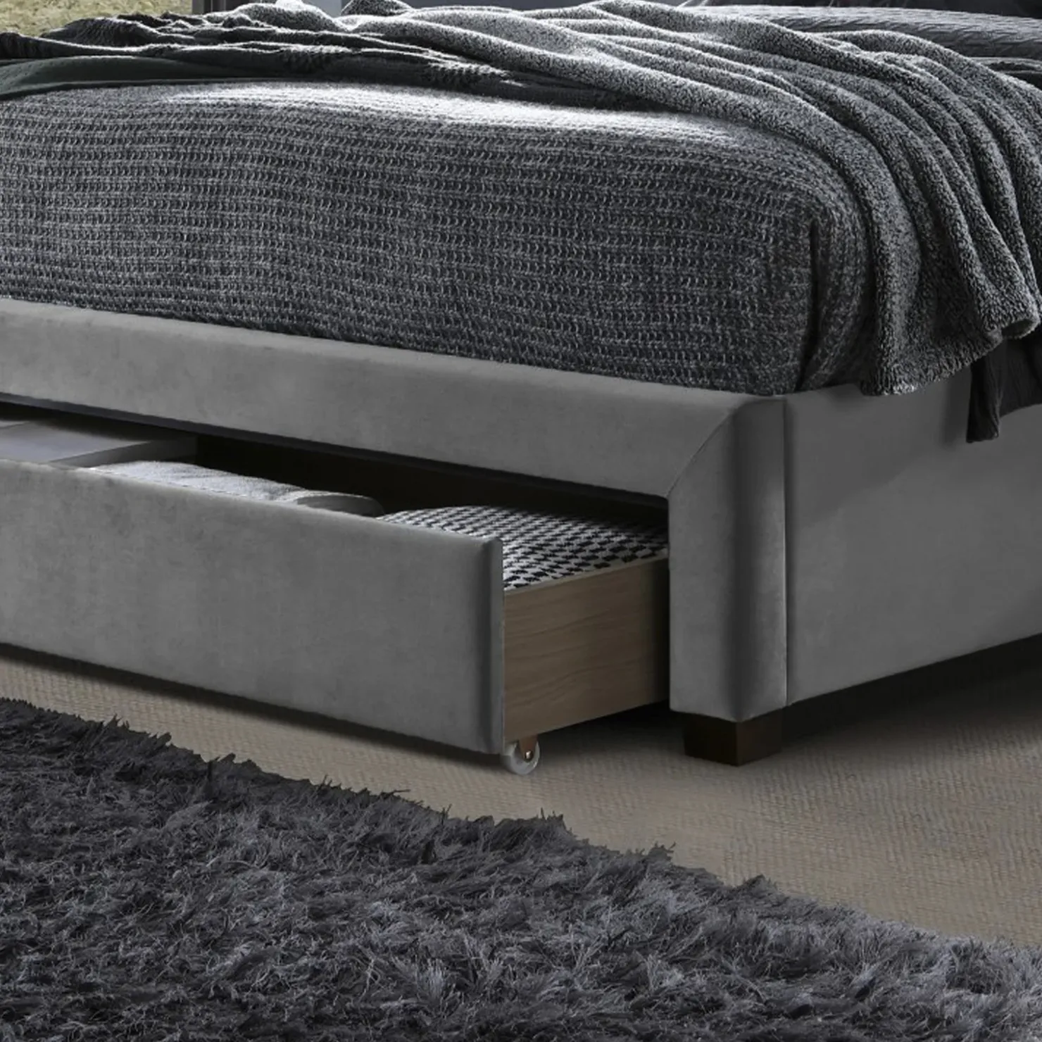 Garnero Arredamenti Letto matrimoniale 160x200cm imbottito con cassettoni in velluto Lux Grigio Hot