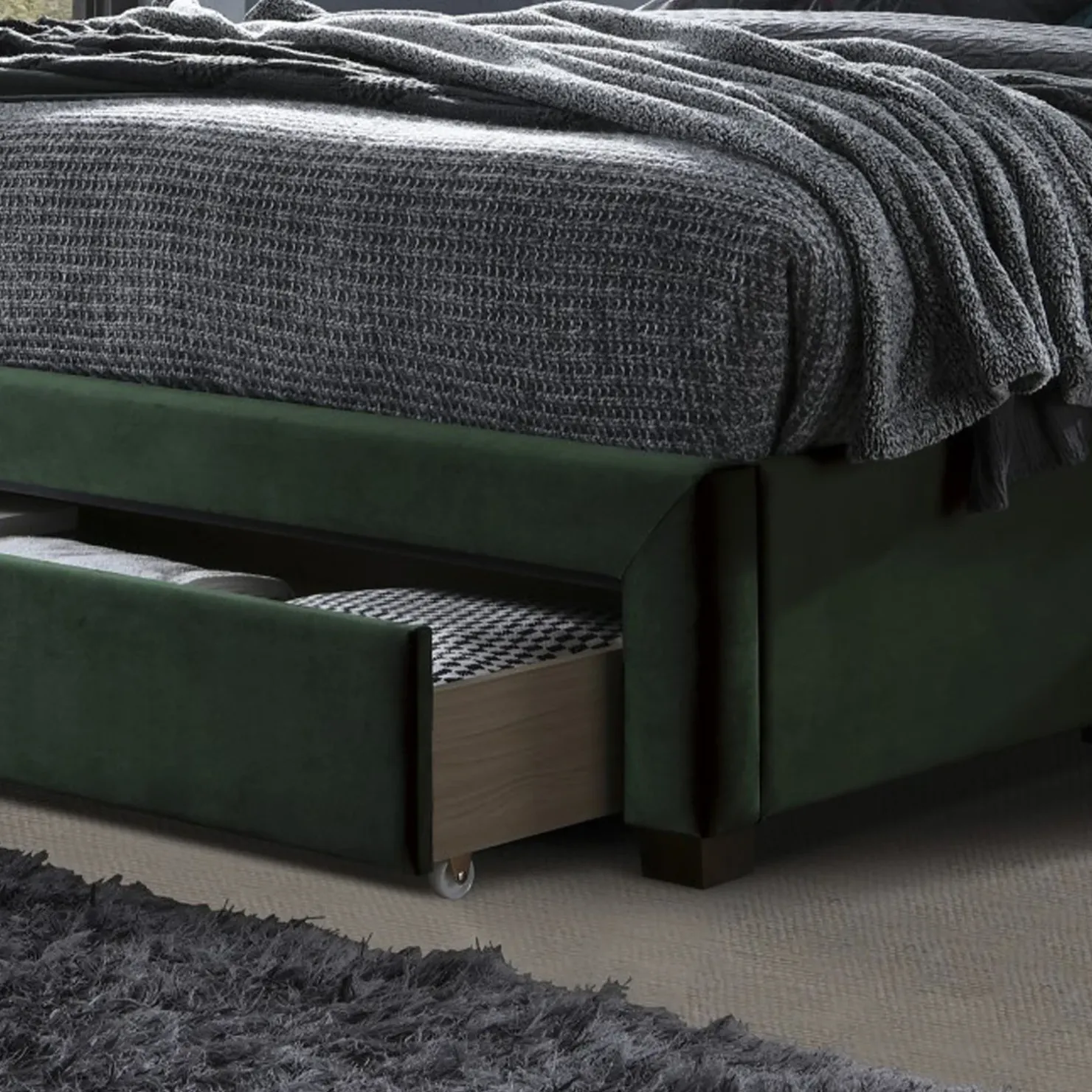 Garnero Arredamenti Letto matrimoniale 160x200cm imbottito con cassettoni Lux Verde Online