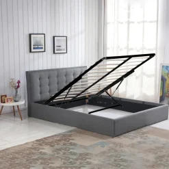 Garnero Arredamenti Letto matrimoniale 160x200cm in tessuto contenitore grigio Foser Gihome® Best