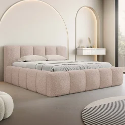 Garnero Arredamenti Letto oversize 180x200cm con rete contenitore imbottito tessuto bouclé rosa Aluna Tessuto Abriamo Rosa Hot