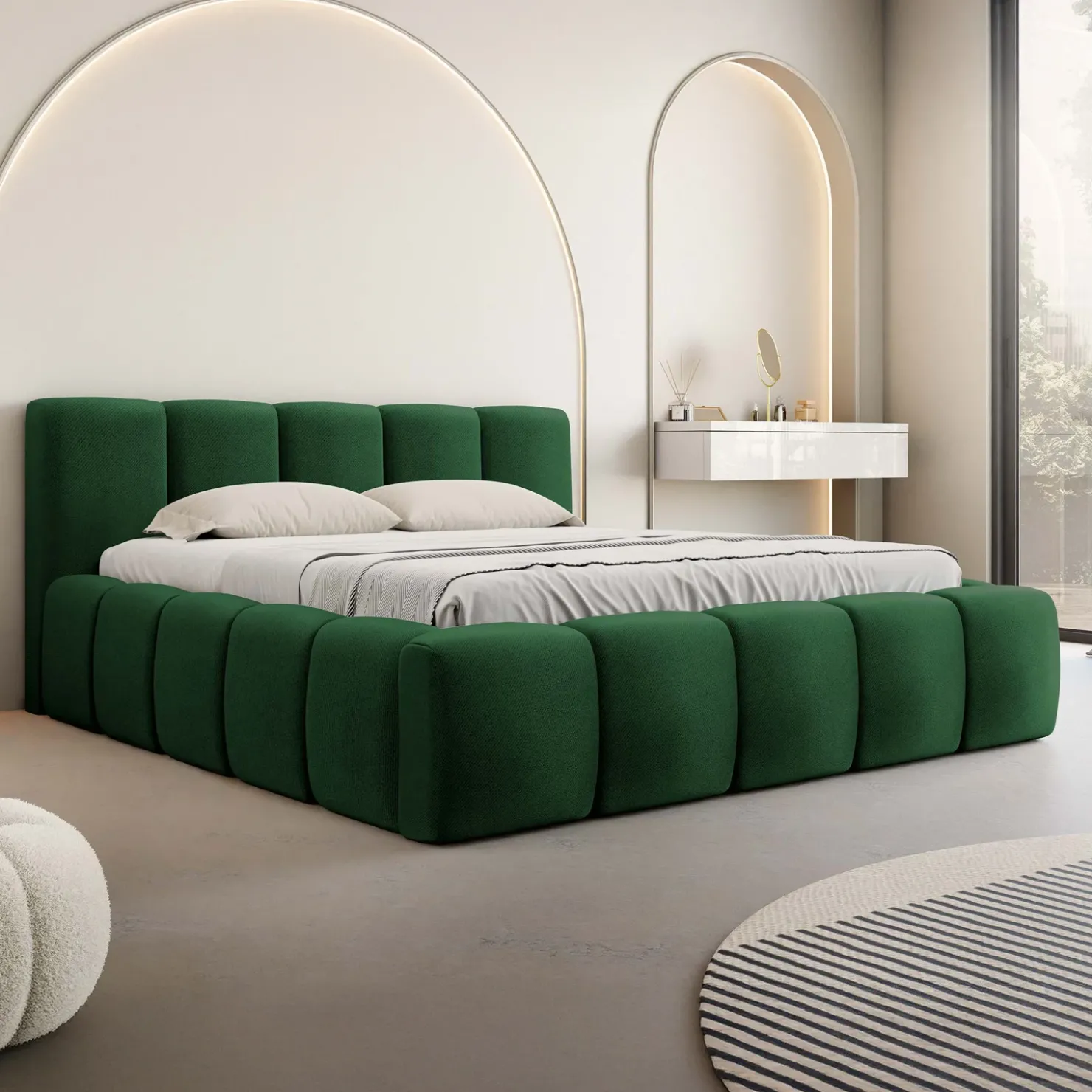 Garnero Arredamenti Letto oversize 180x200cm con rete contenitore imbottito verde Aluna Tessuto Kronos Verde