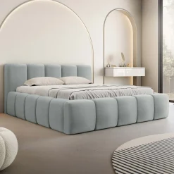 Garnero Arredamenti Letto oversize 180x200cm con rete contenitore imbottito azzurro grigio Aluna Tessuto Paros Azzurro Grigio