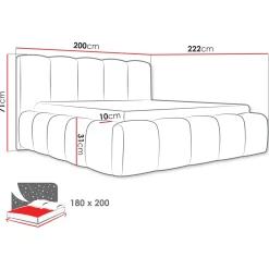Garnero Arredamenti Letto oversize 180x200cm con rete contenitore imbottito azzurro grigio Aluna Tessuto Paros Azzurro Grigio