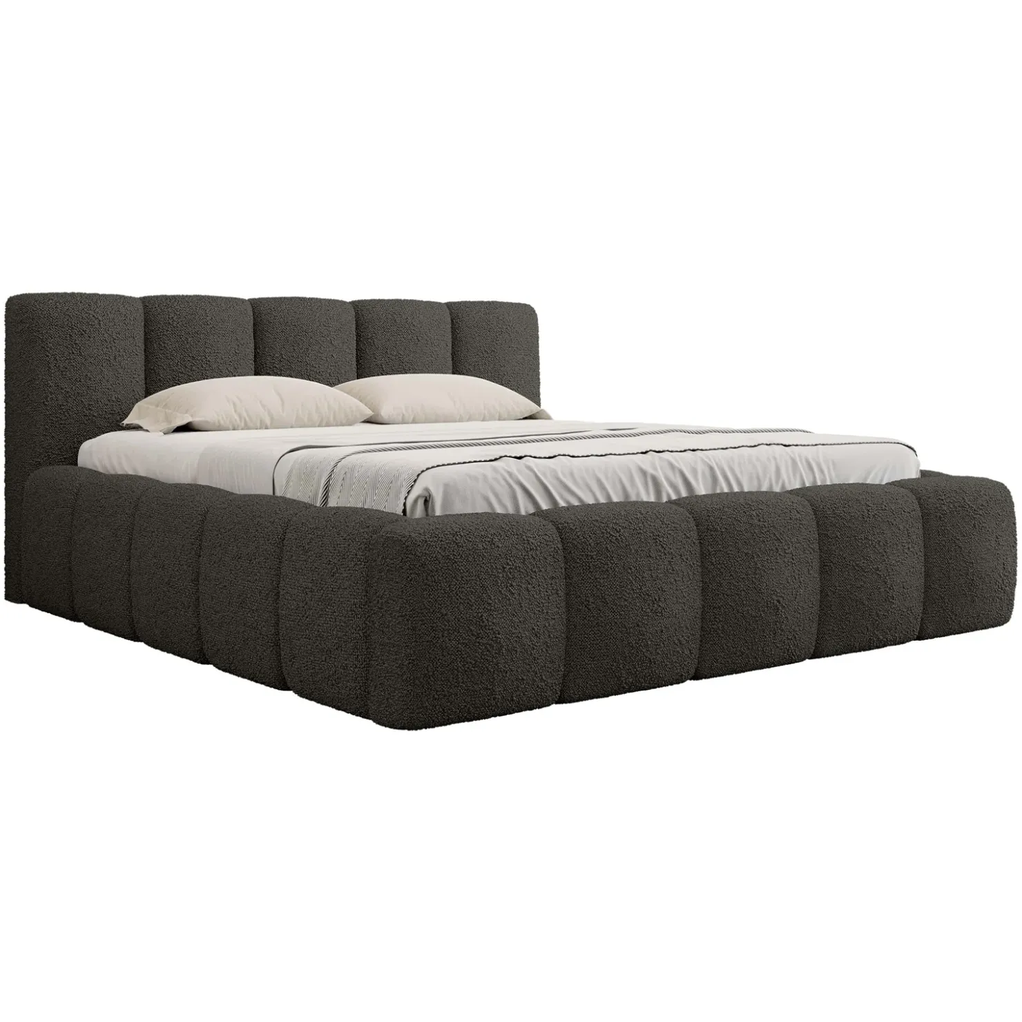 Garnero Arredamenti Letto oversize 180x200cm con rete contenitore imbottito tessuto bouclé nero Aluna Tessuto Abriamo nero Hot