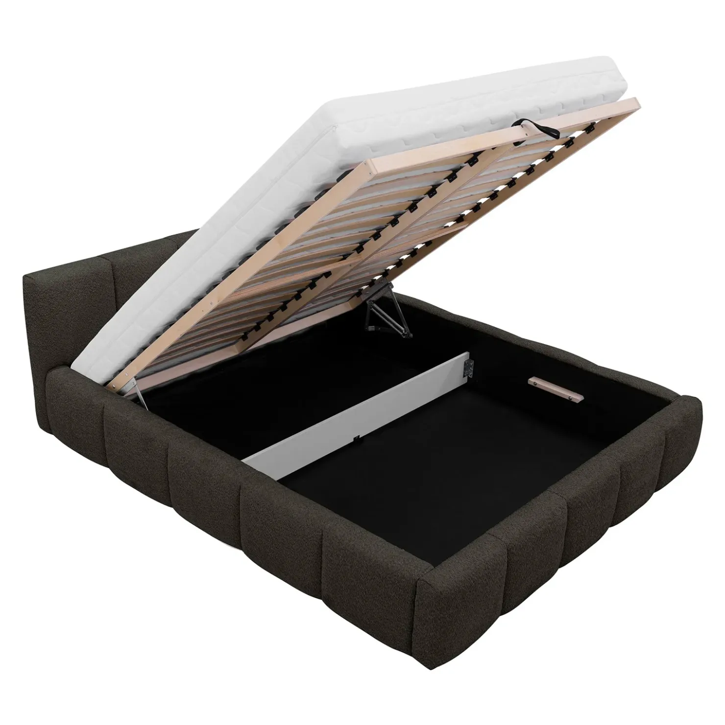 Garnero Arredamenti Letto oversize 180x200cm con rete contenitore imbottito tessuto bouclé nero Aluna Tessuto Abriamo nero Hot