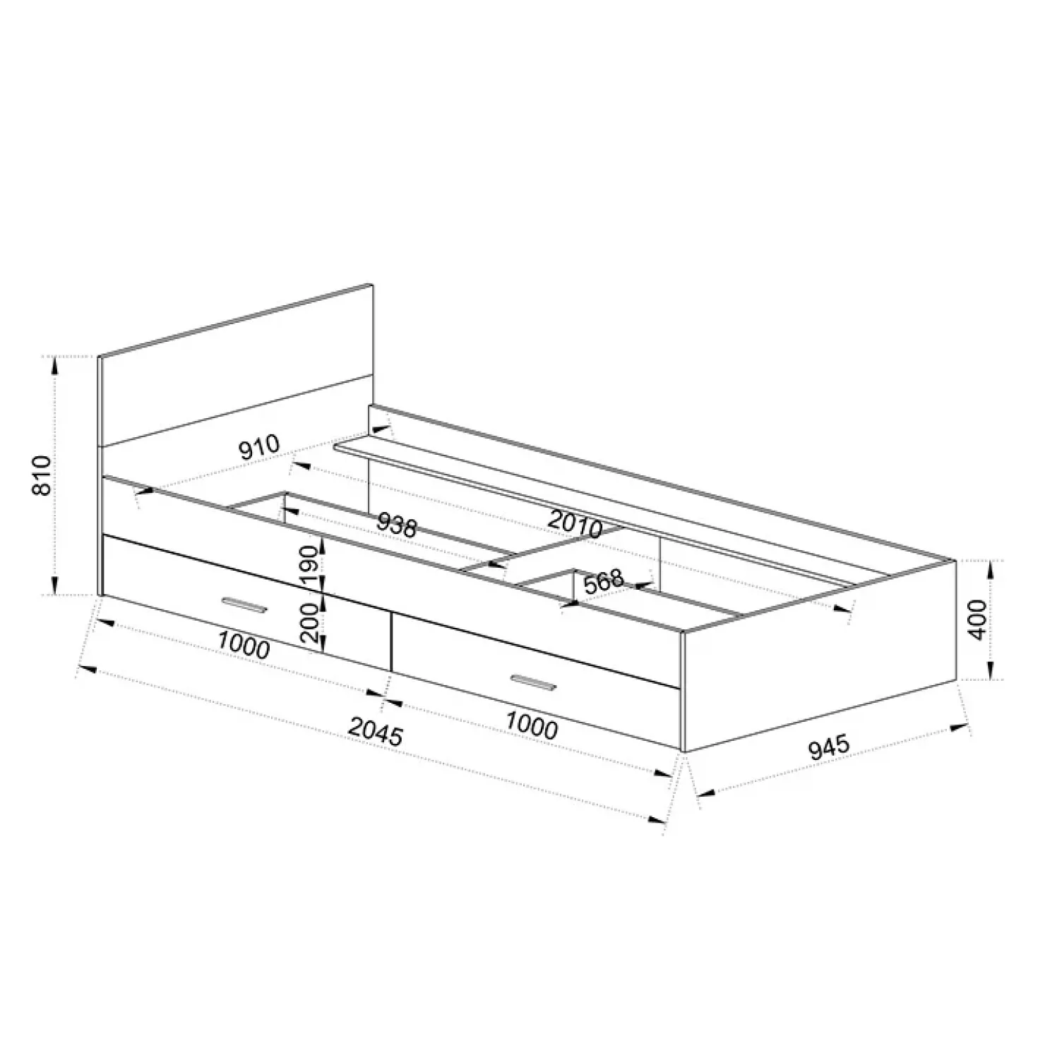 Garnero Arredamenti Letto singolo 90x200cm 2 cassetti rovere beige champagne Fabio Gihome® Discount