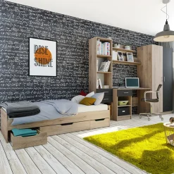 Garnero Arredamenti Letto singolo 90x200cm 3 cassetti rovere chiaro Kabala Best