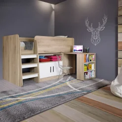 Garnero Arredamenti Letto singolo 90x200cm a soppalco rovere sonoma bianco opaco Erick Hot