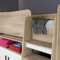 Garnero Arredamenti Letto singolo 90x200cm a soppalco rovere sonoma bianco opaco Erick Hot