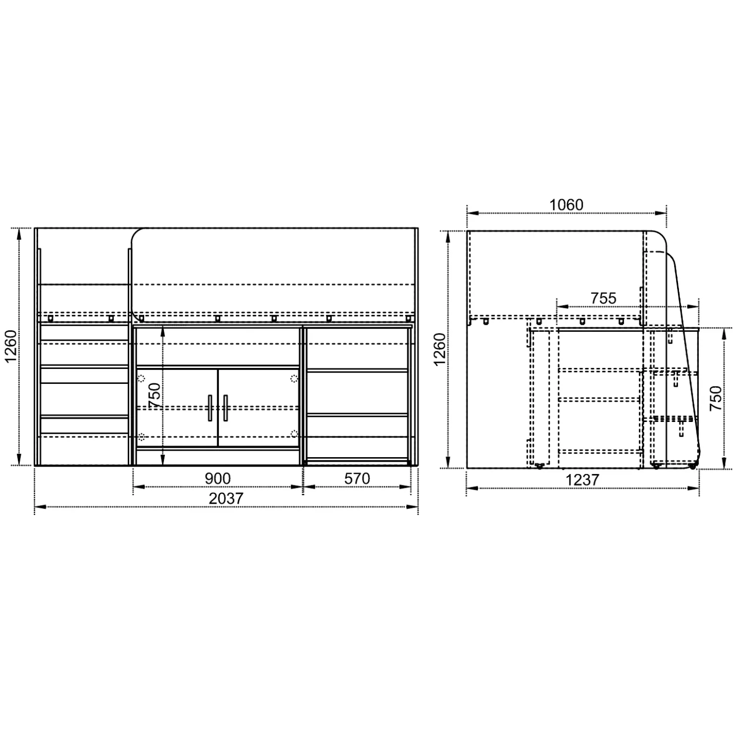Garnero Arredamenti Letto singolo 90x200cm a soppalco rovere sonoma bianco opaco Erick Hot