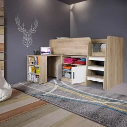 Garnero Arredamenti Letto singolo 90x200cm a soppalco rovere sonoma bianco opaco Erick Hot