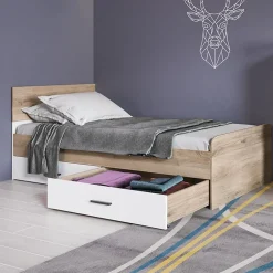 Garnero Arredamenti Letto singolo 90x200cm con 2 cassetti rovere bianco opaco Fabrizio