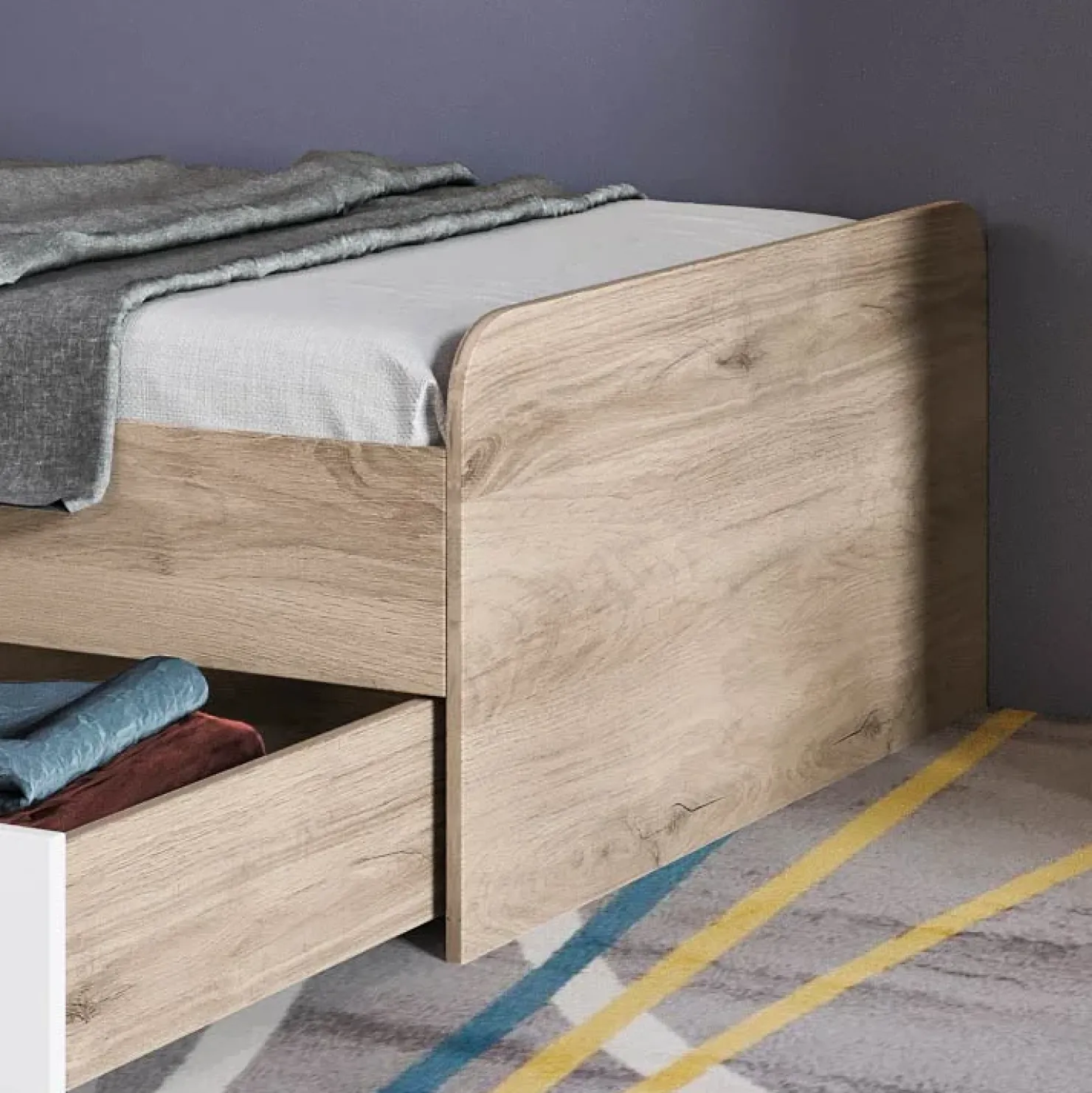 Garnero Arredamenti Letto singolo 90x200cm con 2 cassetti rovere bianco opaco Fabrizio