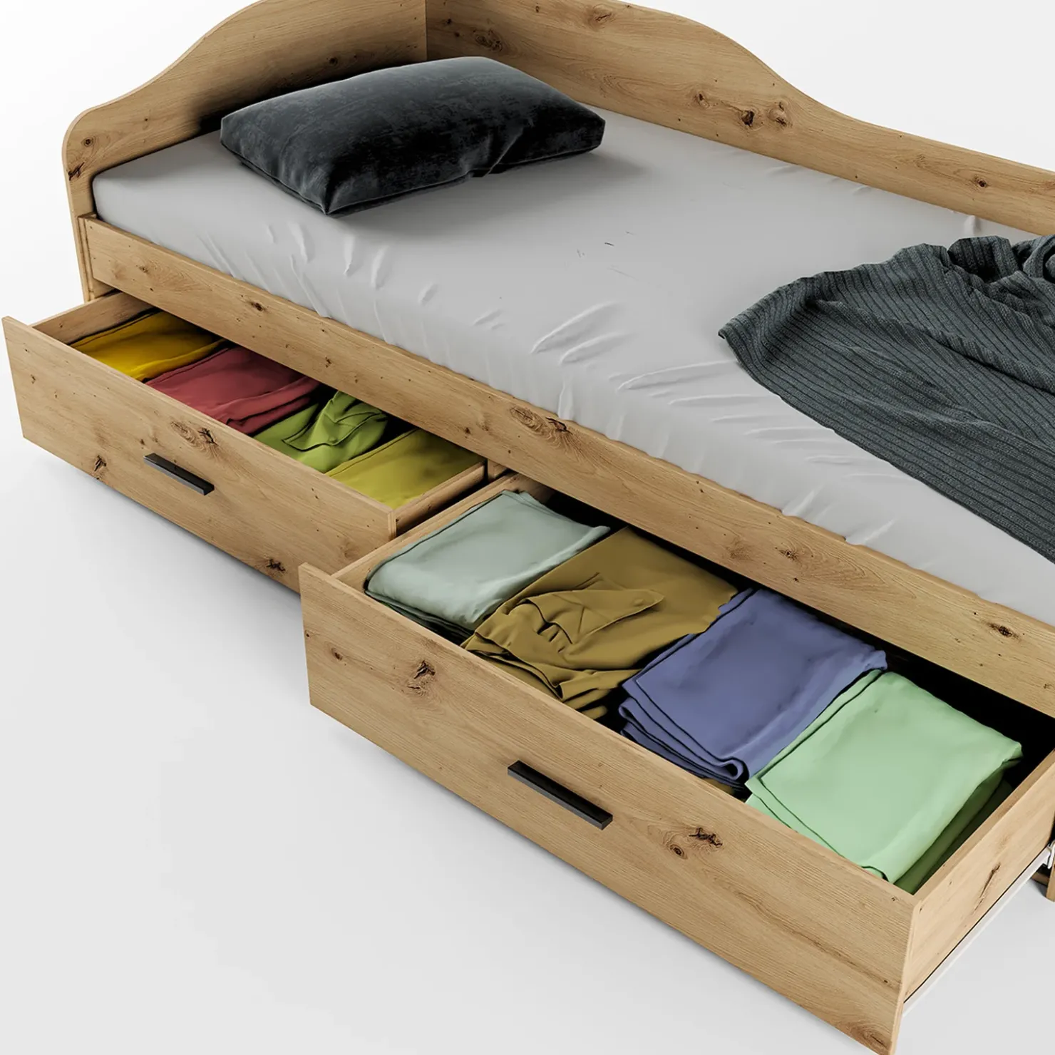 Garnero Arredamenti Letto singolo 90x200cm con cassettoni Beccaria Rovere Rustico Online