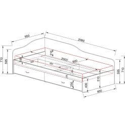 Garnero Arredamenti Letto singolo 90x200cm con cassettoni Beccaria Rovere Rustico Online