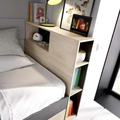 Garnero Arredamenti Letto singolo 90x190cm con cassettoni e libreria rovere grafite Derby Rovere - Antracite Outlet