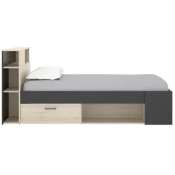 Garnero Arredamenti Letto singolo 90x190cm con cassettoni e libreria rovere grafite Derby Rovere - Antracite Outlet