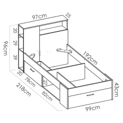 Garnero Arredamenti Letto singolo 90x190cm con cassettoni e libreria rovere grafite Derby Rovere - Antracite Outlet