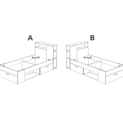 Garnero Arredamenti Letto singolo 90x190cm con cassettoni e libreria rovere grafite Derby Rovere - Antracite Outlet
