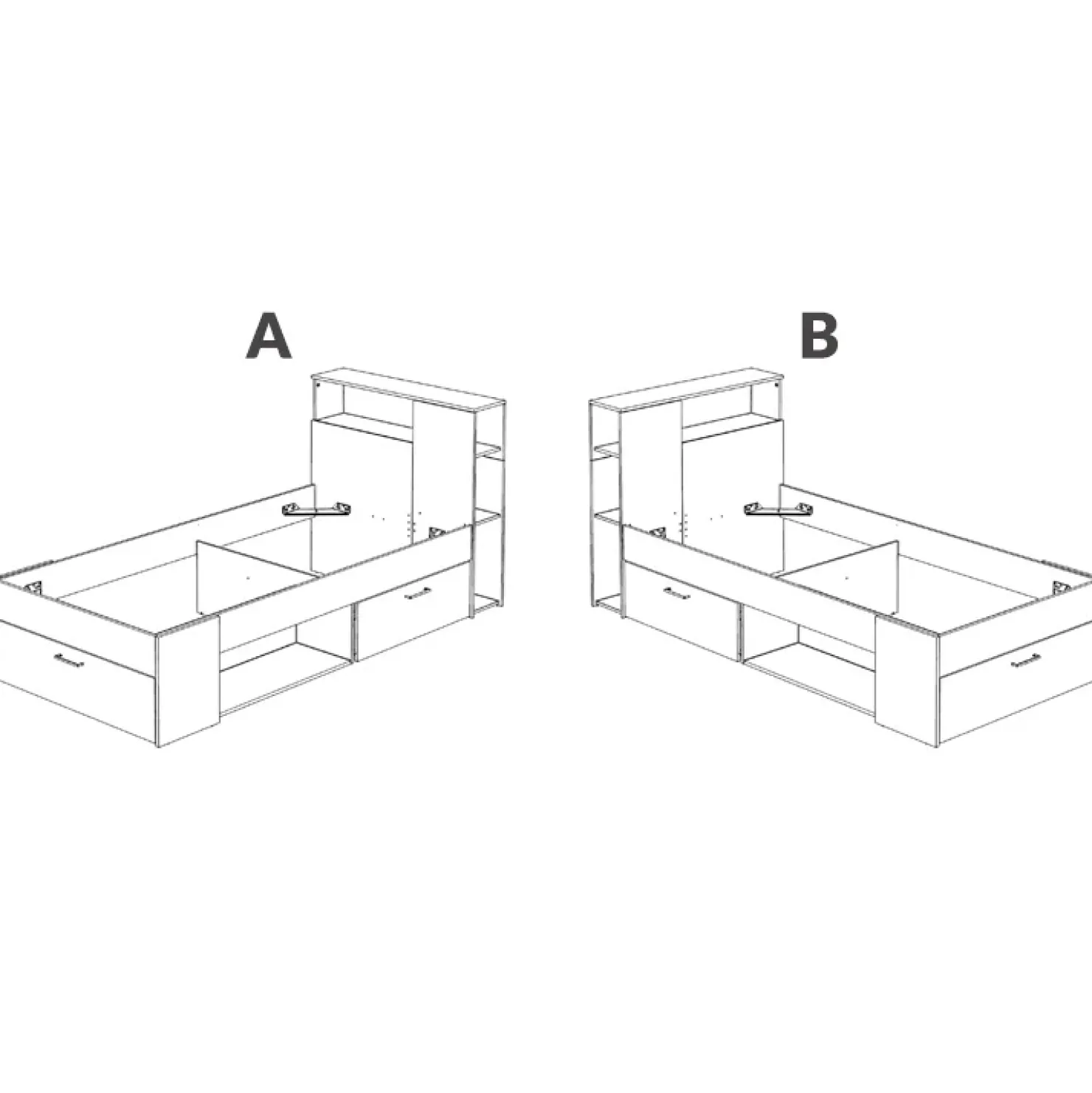 Garnero Arredamenti Letto singolo 90x190cm con cassettoni e libreria rovere grafite Derby Rovere - Antracite Outlet