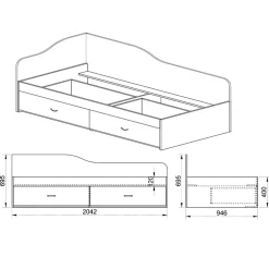 Garnero Arredamenti Letto singolo 90x200cm con cassettoni Beccaria Noce Sale