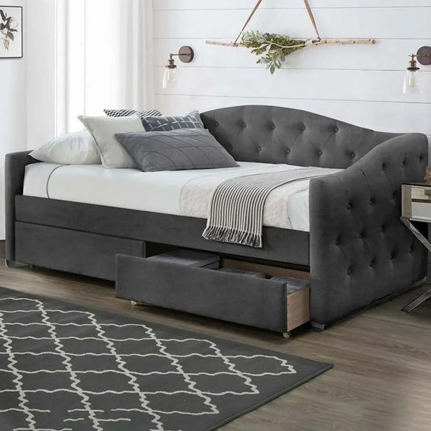 Garnero Arredamenti Letto singolo 90x200cm con cassettoni velluto Epic Grigio Online