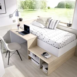 Garnero Arredamenti Letto singolo 90x190cm con cassetti e scrivania bianco rovere Adrian Discount