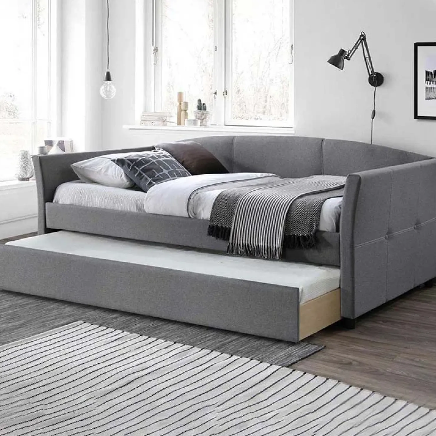 Garnero Arredamenti Letto singolo 90x200cm estraibile moderno in tessuto grigio moderno Duple Sale