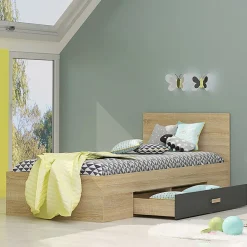 Garnero Arredamenti Letto singolo 90x200cm moderno rovere antracite Chiaretto Discount