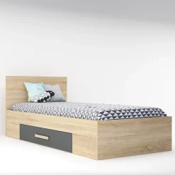 Garnero Arredamenti Letto singolo 90x200cm moderno rovere antracite Chiaretto Discount