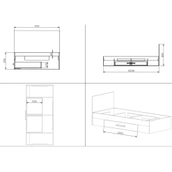 Garnero Arredamenti Letto singolo 90x200cm moderno rovere antracite Chiaretto Discount