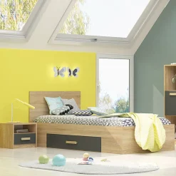 Garnero Arredamenti Letto singolo 90x200cm moderno rovere antracite Chiaretto Discount