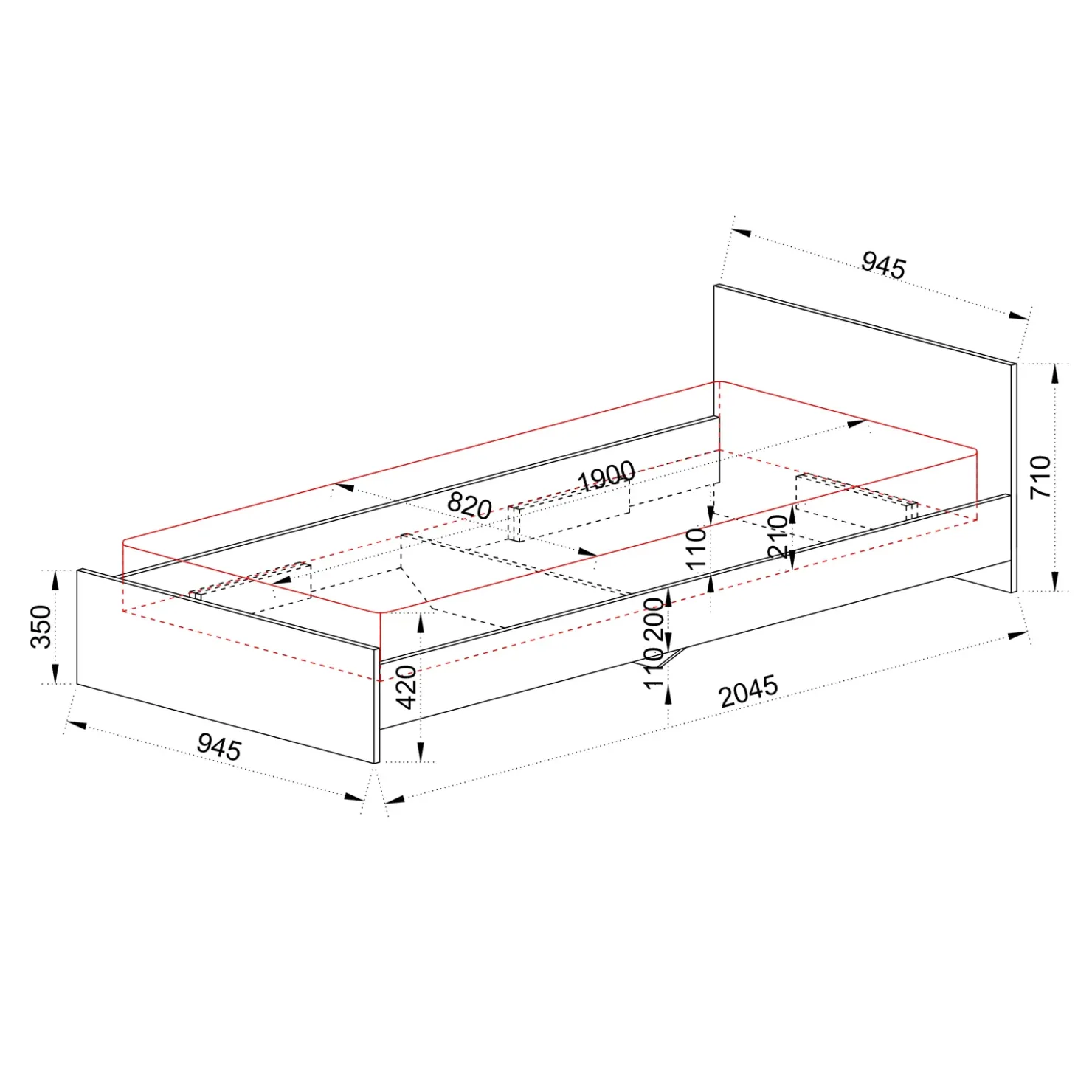Garnero Arredamenti Letto singolo 90x200cm moderno Marco Rovere Rustico Clearance