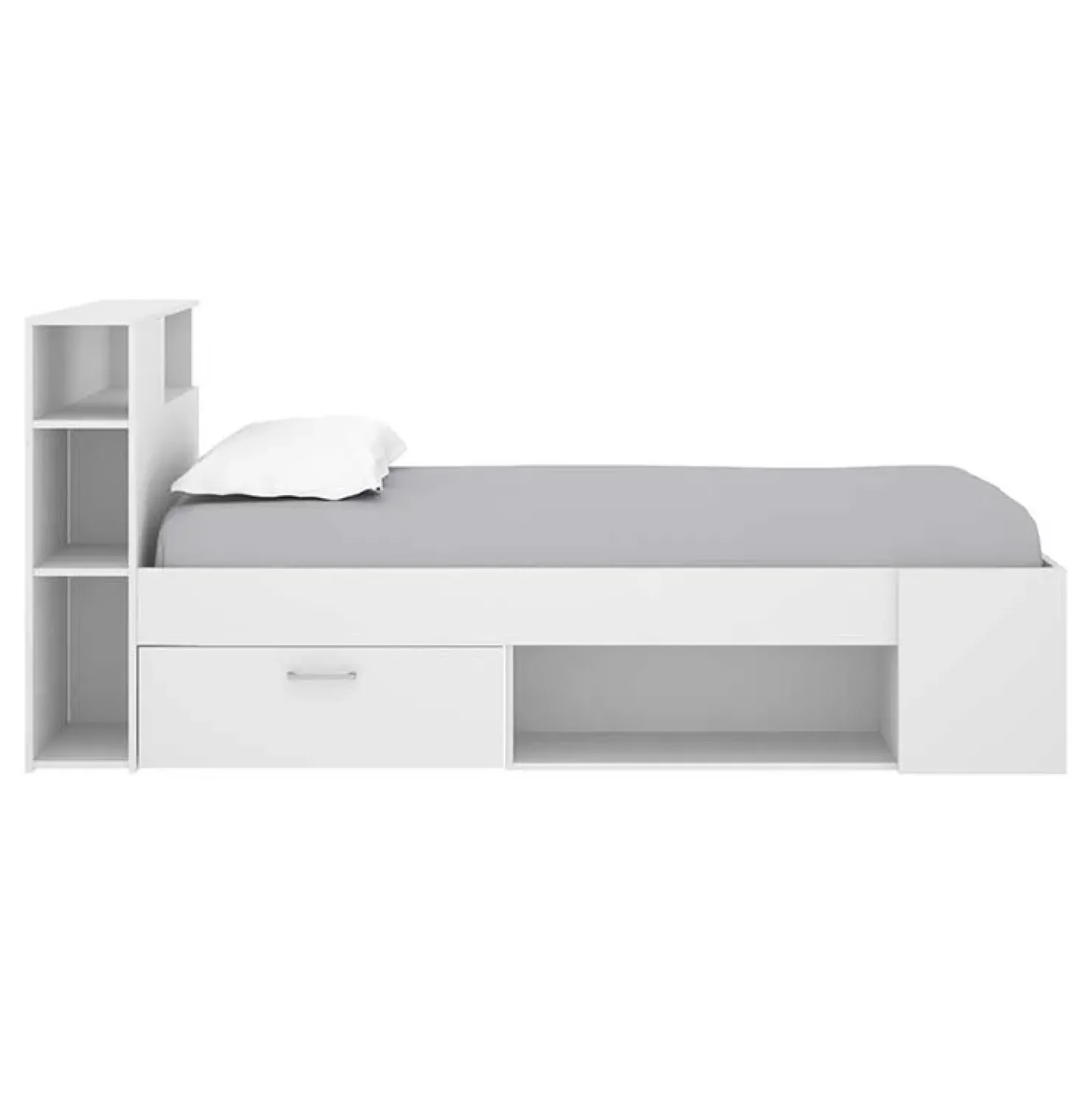 Garnero Arredamenti Letto singolo 90x190cm reversibile 2 cassetti con libreria bianco Derby Bianco Opaco Best
