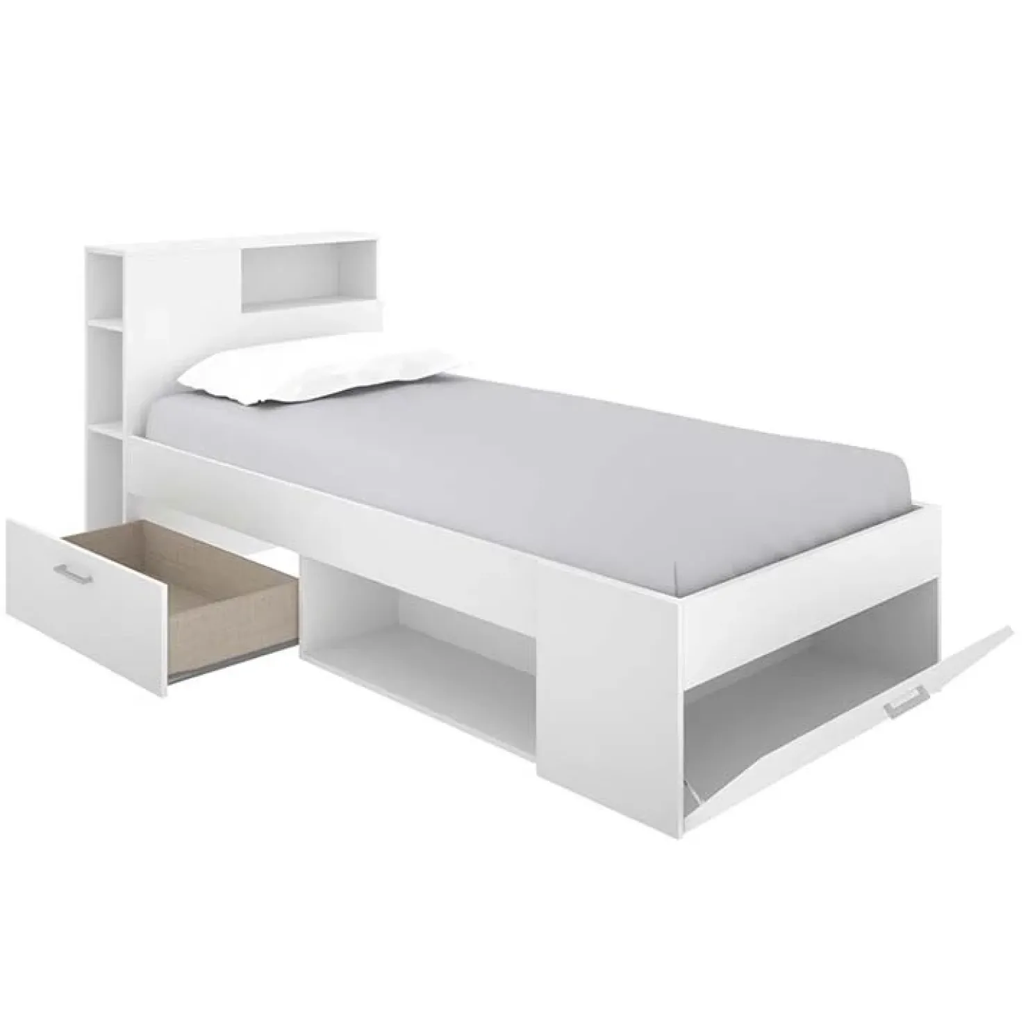 Garnero Arredamenti Letto singolo 90x190cm reversibile 2 cassetti con libreria bianco Derby Bianco Opaco Best