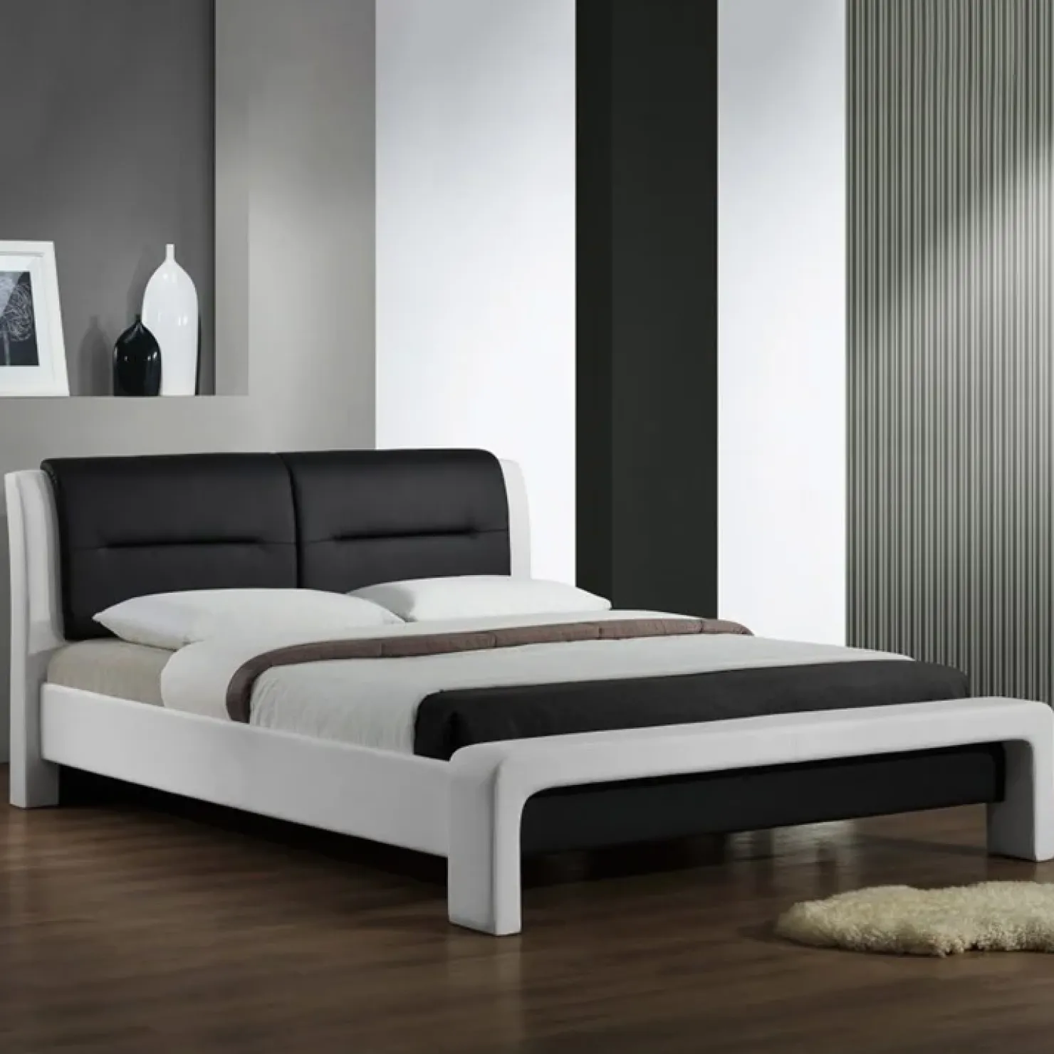 Garnero Arredamenti Letto una piazza e mezza 120x200cm in ecopelle bianco nero Gallipoli Gihome® Sale