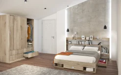 Garnero Arredamenti Letto 140x200cm alla francese con cassettoni e libreria rovere sonoma Danubio Sale